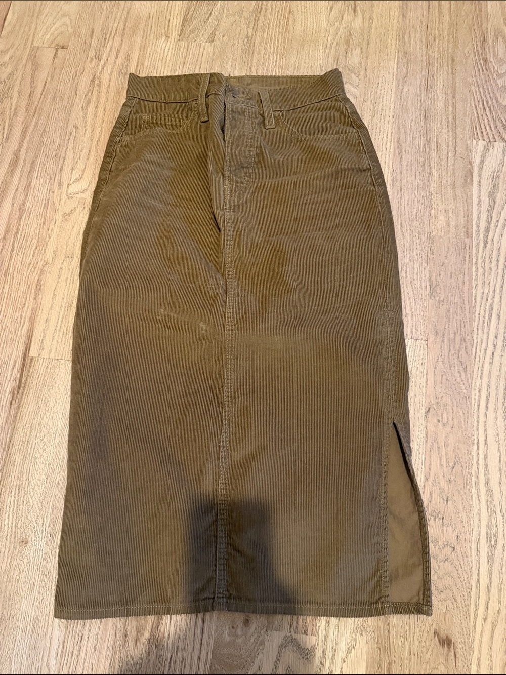 Levi's Olive Corduroy Midi Skirt with Side Slit